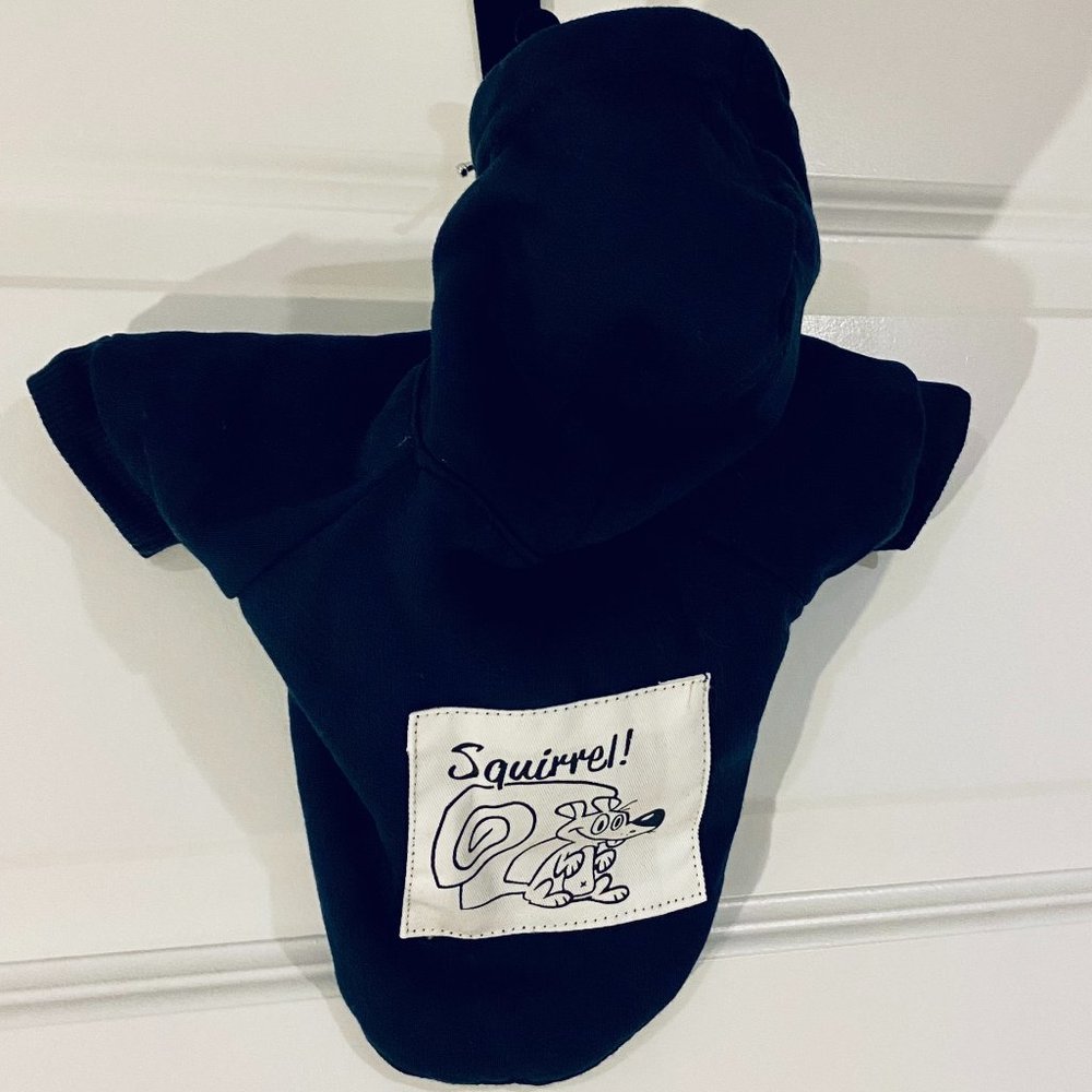 Navy Pet Hoodie Sweatshirt. Squirrel! XS